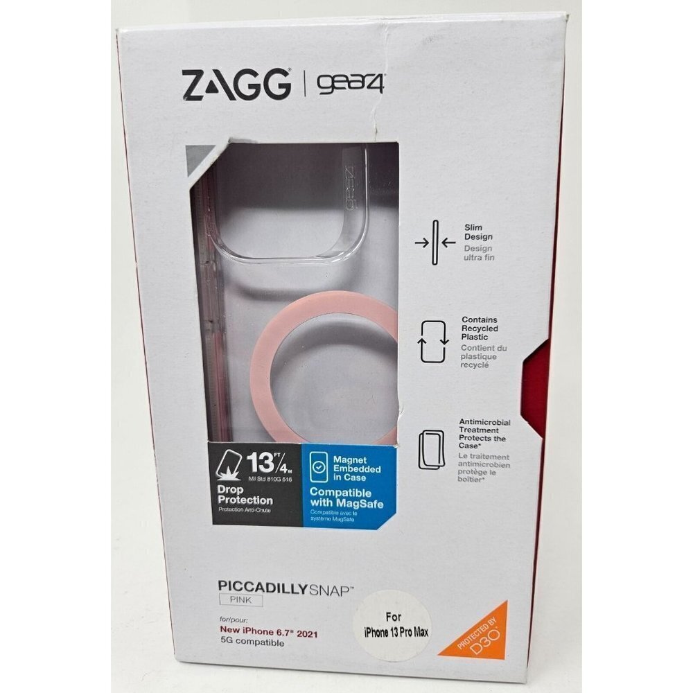 ZAGG Gear4 Piccadilly Snap MagSafe Case for Apple iPhone 13 Pro Max, Pink, Slim